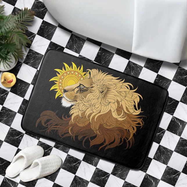 Tapete De Banheiro Lion Black Yellow Mandala Sun (Criador carregado)