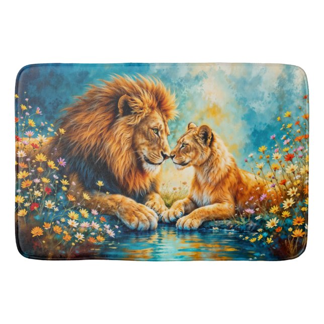 Tapete De Banheiro Lion Lioness, gatos selvagens natureza amam vida s (Frente)