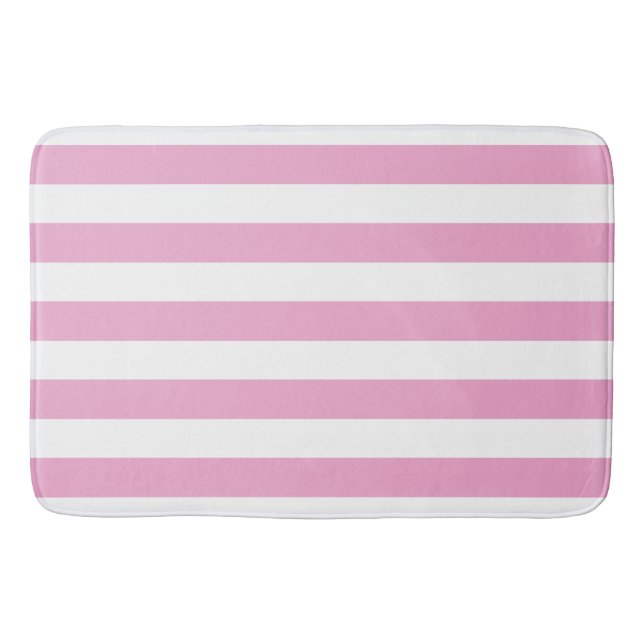 Tapete De Banheiro Listra Horizontal Rosa Claro e Branco Cabana (Frente)