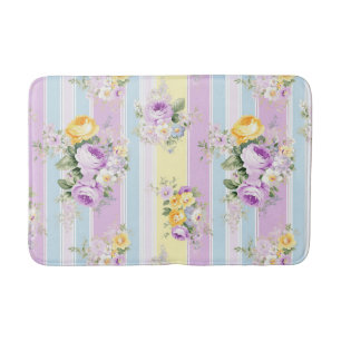 Tapete De Banheiro Listrado Floral Lavanda