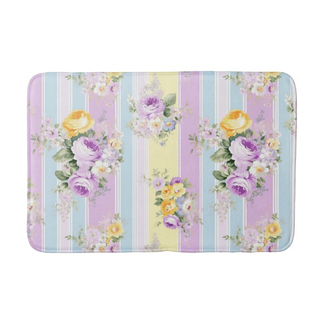 Tapete De Banheiro Listrado Floral Lavanda (Frente)