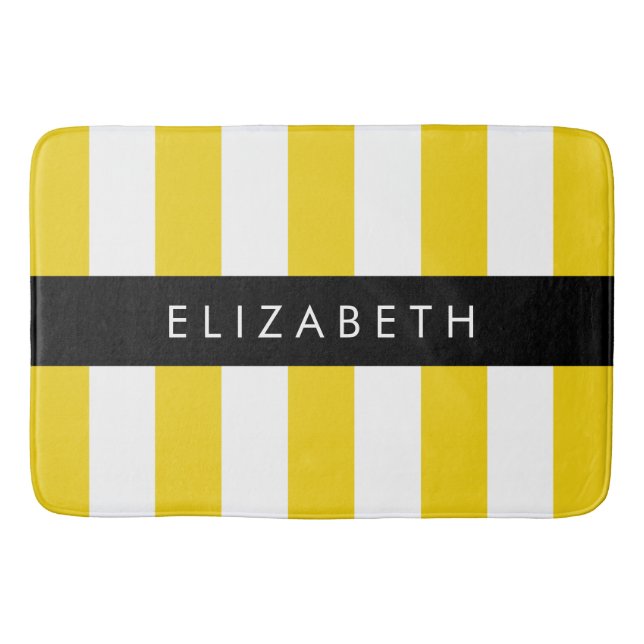 Tapete De Banheiro Listras Amarelas, Padrão Striped, Linhas, Seu Nome (Frente)