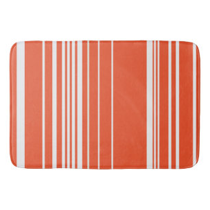 Tapete De Banheiro Listras Complexas - Laranja e Branco