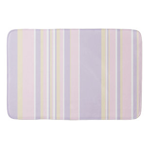Tapete De Banheiro Listras Complexas - Rosa Pastel, Amarelo e Roxo