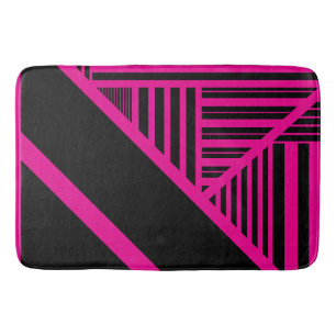 Tapete De Banheiro Listras de Triângulo em Magenta e Preto