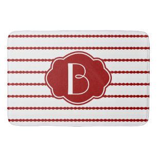 Tapete De Banheiro Listras do Scallop do vermelho & do branco;