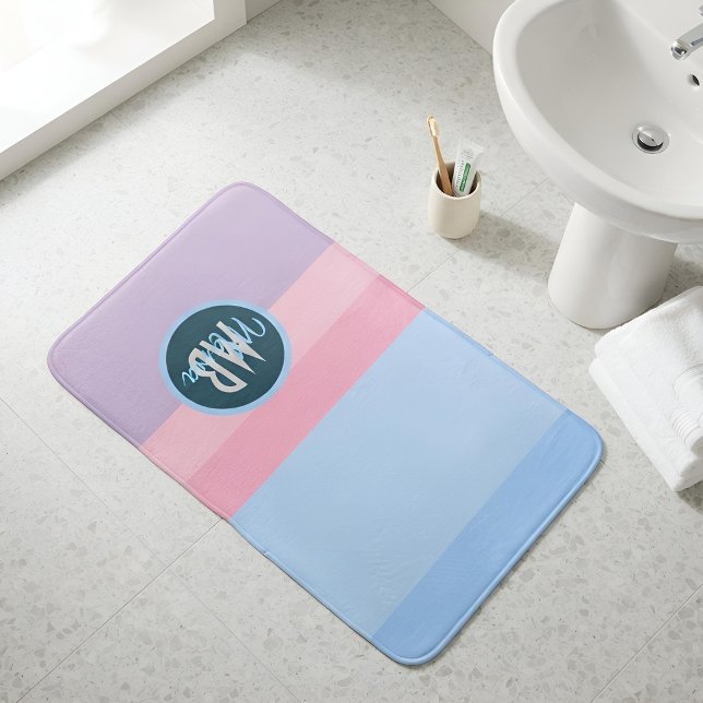 Tapete De Banheiro Listras Pastéis Modernas Rosa e Azul Personalizada (Criador carregado)