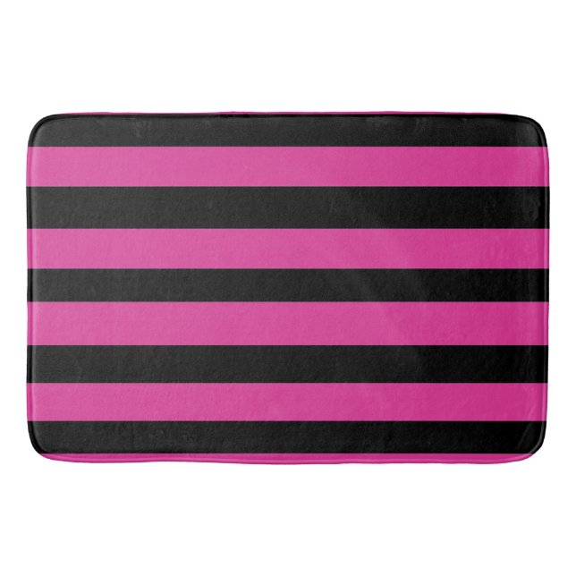 Tapete De Banheiro Listras Rosa e Preto (Frente)