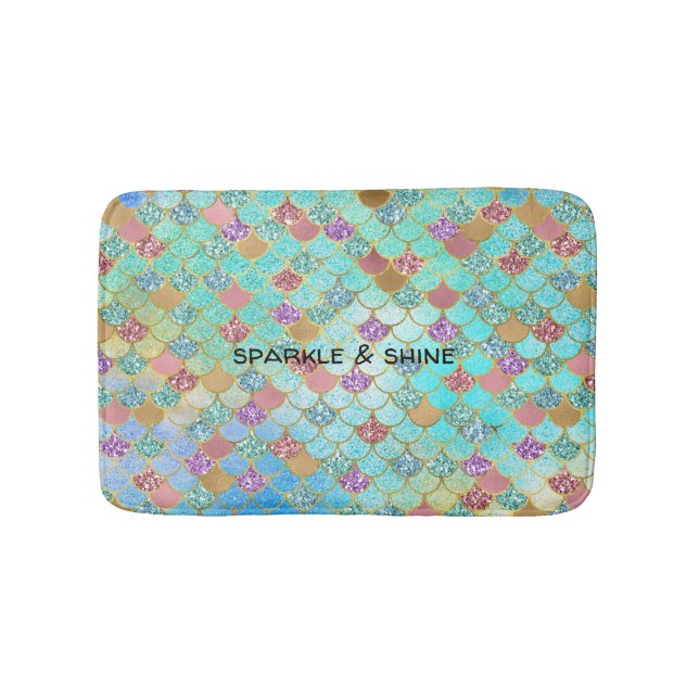 Tapete De Banheiro Lítima de Sereia Dourada Rosa-Azul (frente)