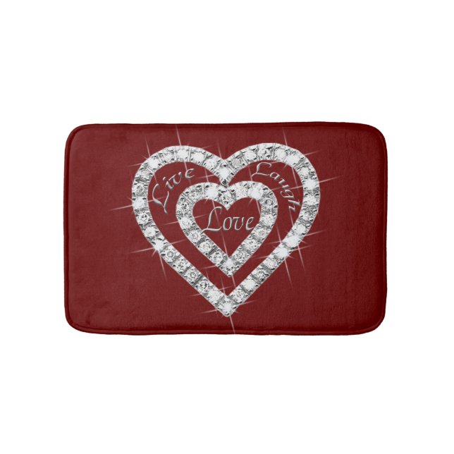 Tapete De Banheiro Live Laugh Love Diamond Hearts Bath Mat (frente)