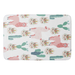 Tapete De Banheiro Llama rosa e cacto verde