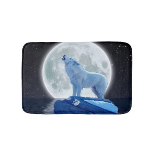 Tapete De Banheiro Lobo ártico que urra em uma lua do inverno