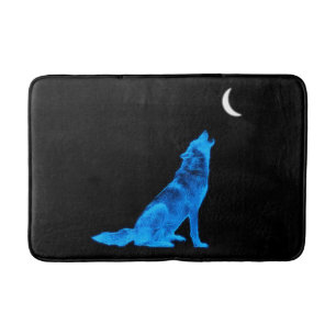 Tapete De Banheiro Lobo azul que urra na lua