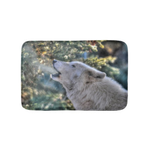 Tapete De Banheiro Lobo Branco Howling em uma Floresta de Inverno