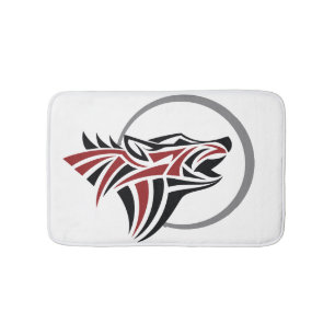 Tapete De Banheiro Lobo tribal que urra a lua cinzenta preta vermelha