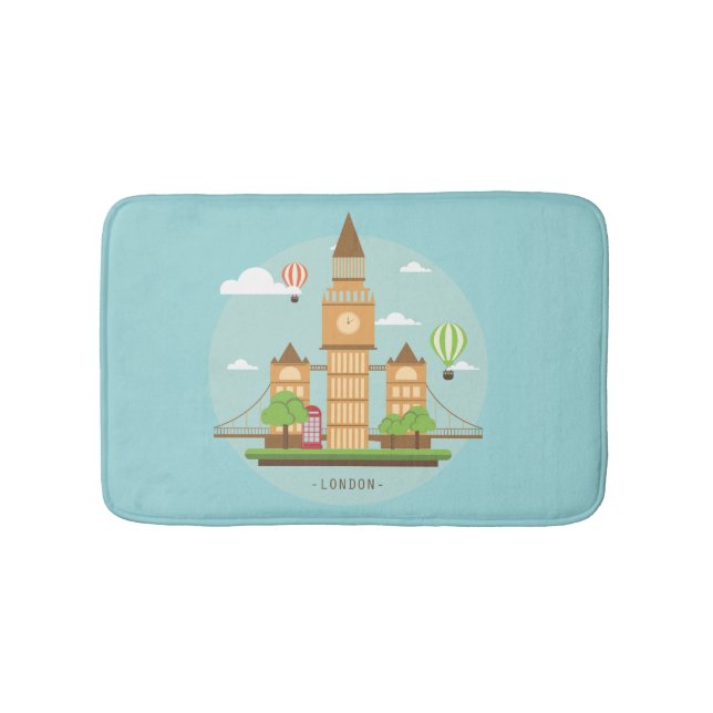 Tapete De Banheiro London England Landmarks Bath Mat Aqua (frente)
