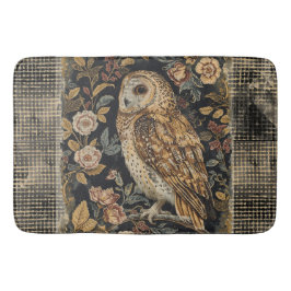 Tapete De Banheiro Lovely Owl in the Flowers Garden ,Gold Checkered ,