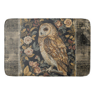 Tapete De Banheiro Lovely Owl in the Flowers Garden ,Gold Checkered ,