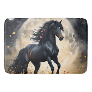 Tapete De Banheiro Lunar Elegância: Cavalo de Fantasia Negra com Lua