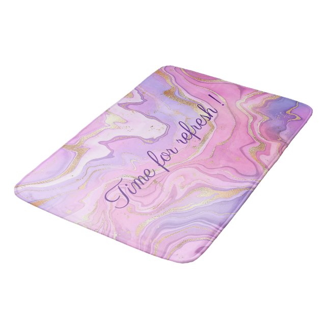 Tapete De Banheiro Luxo Marble Glitter Rosa Púrpura Dourada Bath Mat (Angulado)