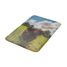 Tapete De Banheiro Luz verde do campo verde da vaca em lata negra