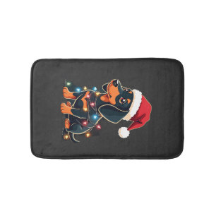 Tapete De Banheiro Luzes de Natal Dachshund Chapéu de Papai Noel Amor