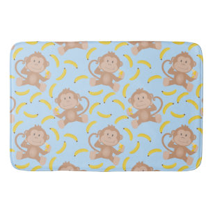 Tapete De Banheiro Macaco Cheio com Banana Blue Bath Mat