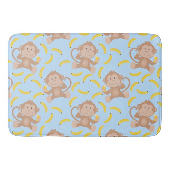 Tapete De Banheiro Macaco Cheio com Banana Blue Bath Mat (Frente)