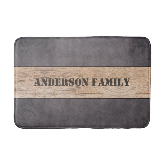 Tapete De Banheiro Madeira em fundo escuro, nome da família (Frente)