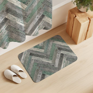 Tapete De Banheiro Madeira Rústica Chevron Verde Menta Cinza