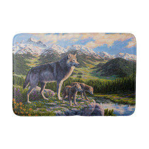 Tapete De Banheiro Madre Wolf e Pups Vale do Rio Montanha