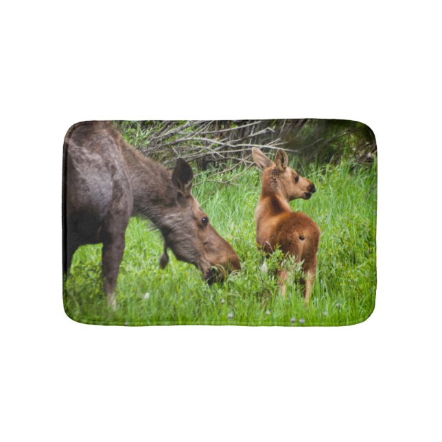 Tapete De Banheiro Mãe alerta e bebê de dois alces (frente)