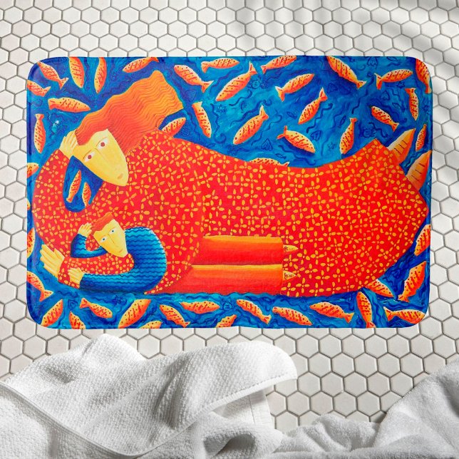 Tapete De Banheiro Mãe E Filho Com Pintura De Arte Moderna Goldfish (Criador carregado)