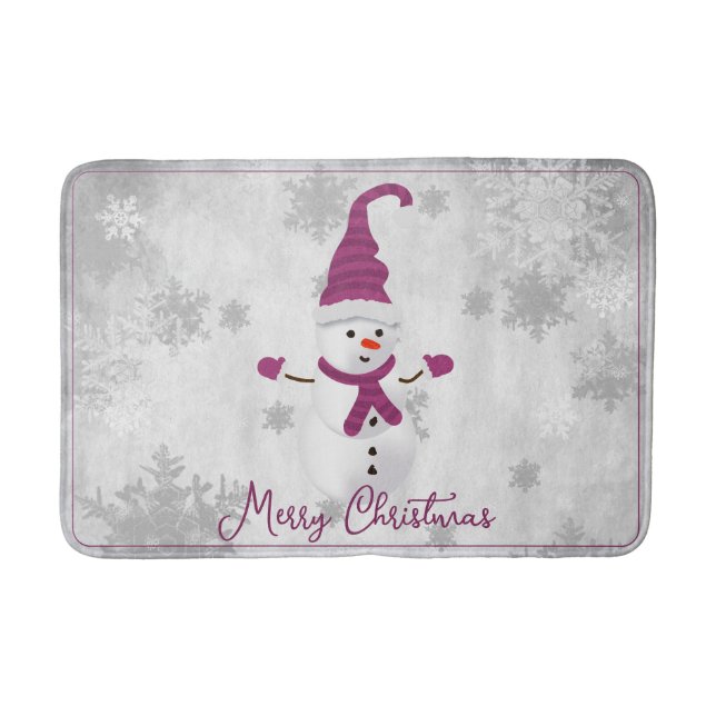 Tapete De Banheiro Magenta Cute Snowman - Bath Mat