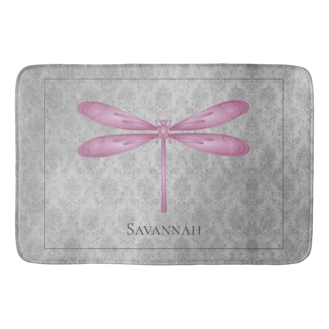 Tapete De Banheiro Magenta Dragonfly Damask (Frente)
