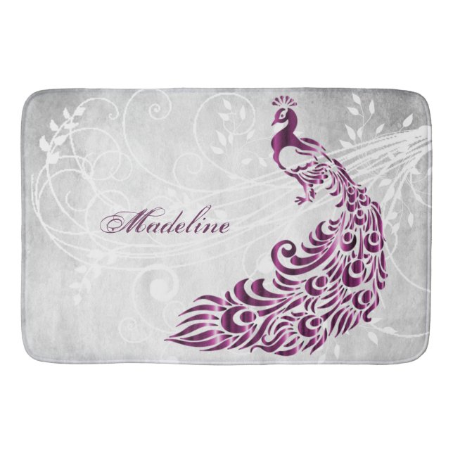 Tapete De Banheiro Magenta Peacock Personalizado Bath Mat (Frente)