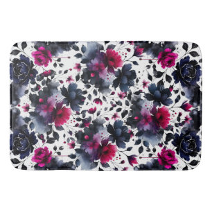 Tapete De Banheiro Magenta Rosa & Azul Floral Aguarela Entalhada