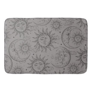 Tapete De Banheiro Magia Preta Cinza Vintage Celestial Sol Lua Estrel