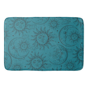 Tapete De Banheiro Magia Verde-azulado Vintage Sol Celestial Lua Estr