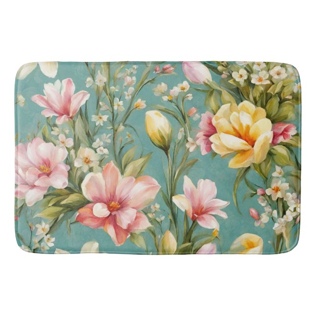 Tapete De Banheiro Magnólia Amarela refinada com flores brancas (Frente)