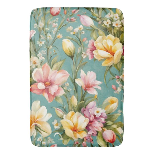 Tapete De Banheiro Magnólia Amarela refinada com flores brancas (Frente Vertical)