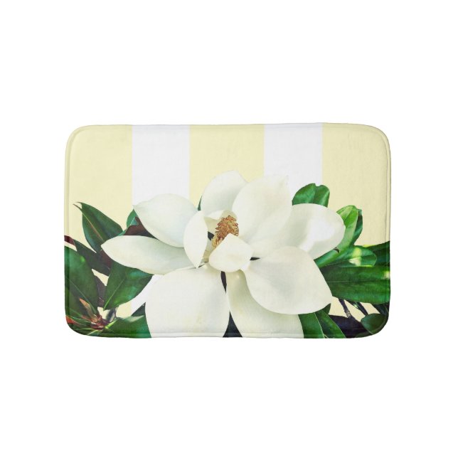 Tapete De Banheiro Magnolia Bloom | Amarelo e branco estriado (frente)