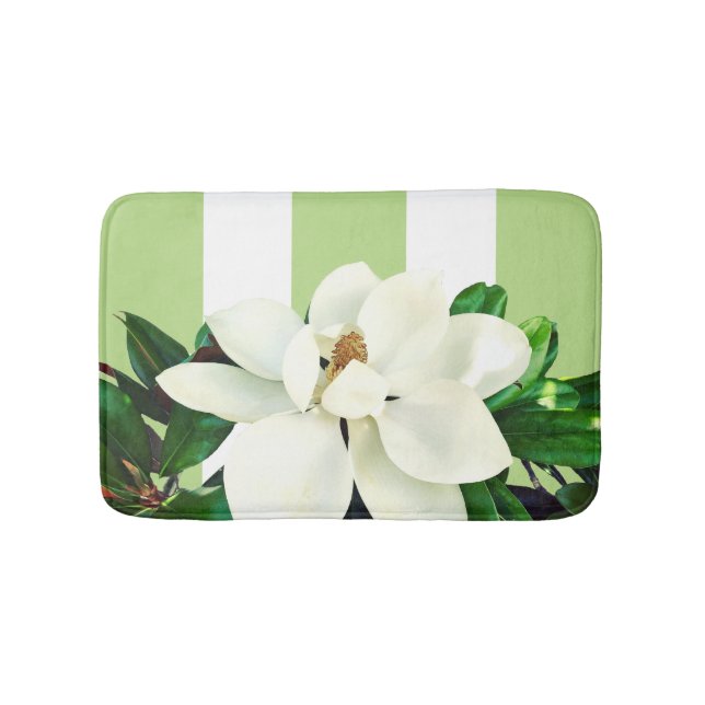 Tapete De Banheiro Magnolia Bloom | Banho-maria verde e branco (frente)