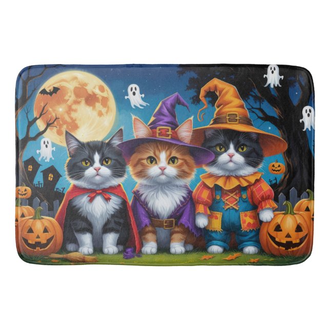 Tapete De Banheiro Maine Coon Cats Pumpkin Halloween Engraçado (Frente)