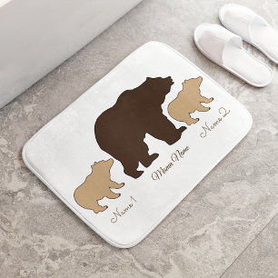 Tapete De Banheiro Mama Urso Personalizada Com 2 Nomes de Filhos Pres