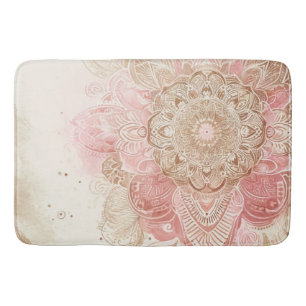 Tapete De Banheiro Mandalá Bohemiana Boho Moda Rosa Marrom Creme