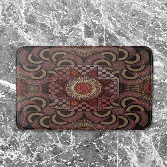 Tapete De Banheiro Mandala de semicírculo étnico com moldura mais sol (Criador carregado)