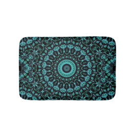 Tapete De Banheiro Mandalá Floral Turquesa Escuro