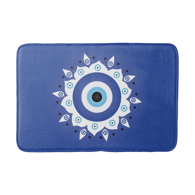 Tapete De Banheiro Mandala Grego Mau Azul Branco (Frente)