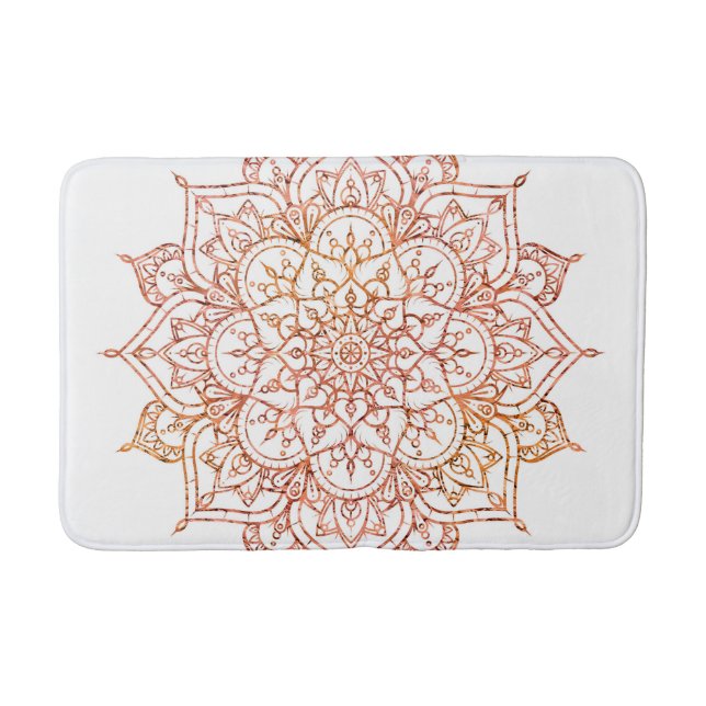 Tapete De Banheiro Mandala Rosa e Laranja no Glama Branco (Frente)